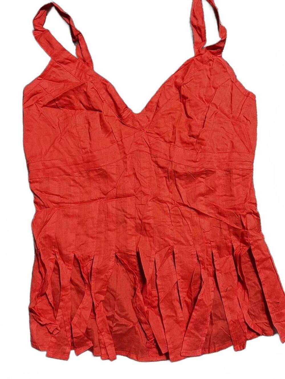 Y2K Cotton Babydoll Tank With Fringe Bottom Size M